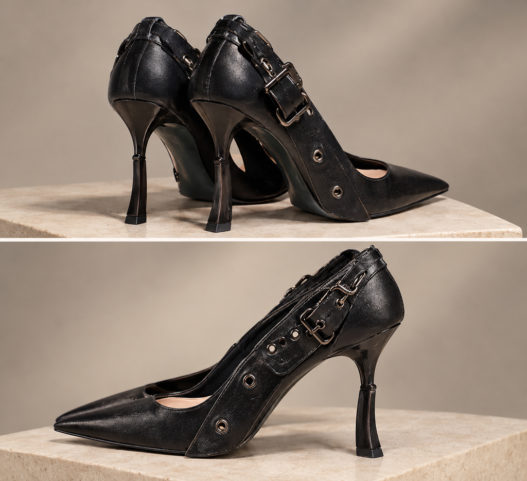 Separate studio side-profile editorial view; AI-generated styling image